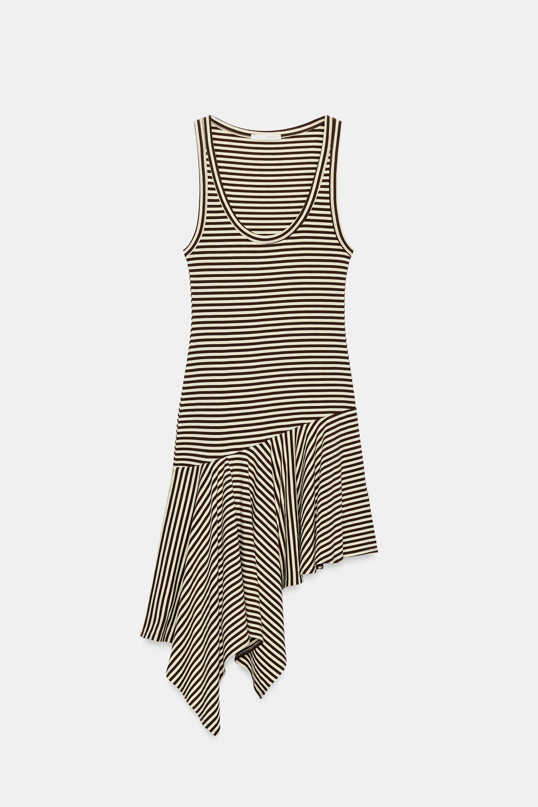 STRIPED ASYMMETRIC MIDI DRESS